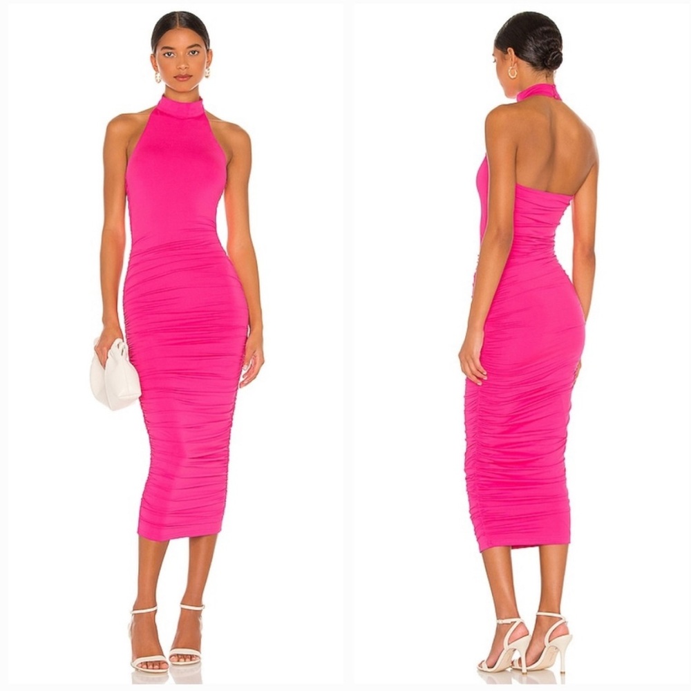Superdown Mallory High Neck Dress in Hot Pink Small